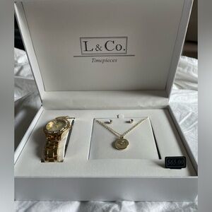Women's Gold Watch and Necklace Set